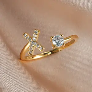 2026 Summer Rose Gold Letter Ring with White Diamond Open Setting Unique and Distinctive Ring Jewelry Fashionable Women's Accessories