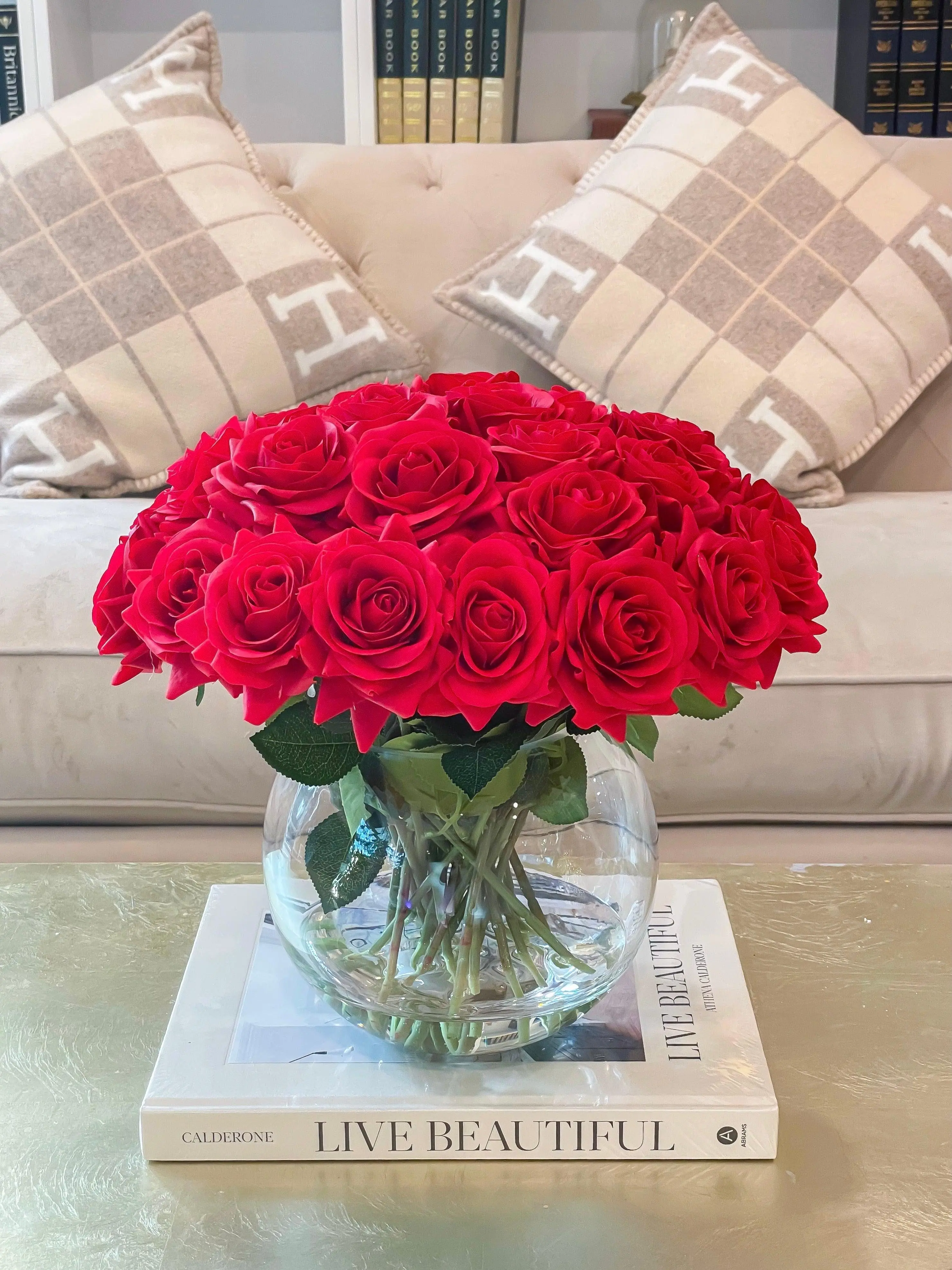 30 Real Touch Roses Round Centerpiece Arrangement