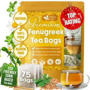 【FreshDrinkUS】 Premium 75 Fenugreek Tea Bags, 100% Natural & Pure from Fenugreek. Fenugreek Herbal Tea. Made with Natural Material Tea Bags. No Sugar, No Caffeine, No Gluten, Vegan. Beverage