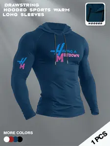 Men's Compression Hoodie, Having A Meltdown Dual Graphic Print Drawstring Hooded Top, Gym Style Long Sleeve Sports Warm Shirt, Multiple Colors for Fitness & Daily Wear