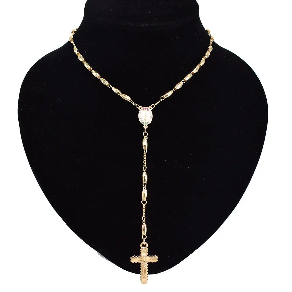 #6 18 Karat Stackable Layered Chain Religious Embellishments Rosary Necklace, Fashion Costume Jewelry Accessory, Religious Embellishments Necklaces, Stackable Layered Necklaces