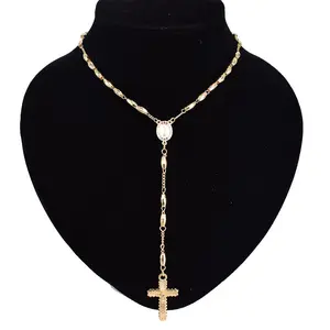 #6 18 Karat Stackable Layered Chain Religious Embellishments Rosary Necklace, Fashion Costume Jewelry Accessory, Religious Embellishments Necklaces, Stackable Layered Necklaces