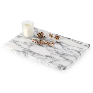Natural Marble Tray, 12'*7.9'Coffee Table Vanity Tray/Decorative Tray for Jewerly, Watch, Perfume Candle Tray for Bedroom/Bathroom/Kitchen Countertop Tray(Arabescato)