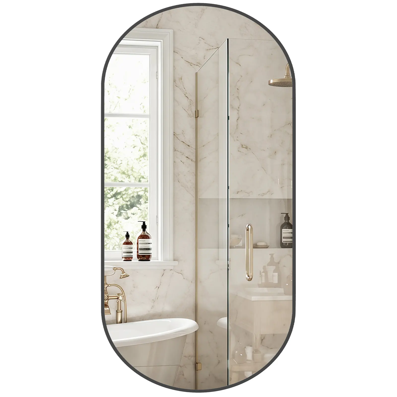 Oval mirror upgrade! Rust-proof aluminum frame + tempered glass. Bathroom, bedroom, entryway. 20x30 / 24x36 / 24x48. #homedecor #bathroommirror