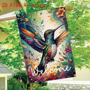 2D Flat Garden Flag Welcome, Hummingbird of Many Colors Party Outdoor Indoor Home Decoration, Suitable for home, garden, patio, porch ,Holiday，Festival Party Decorations  Garden Flag