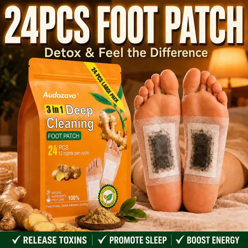 24-Pack Value Detox Foot Pads (1-Pack 24pcs) - Natural Ingredients 3-in-1 Ginger Turmeric Lavender Vitamin C, Bamboo Charcoal, Vegan & Cruelty-Free, Mess-Free Application, 12-Night Cycle, Compact 8×5 Patches Travel Easily, Toxin Removal for Adults