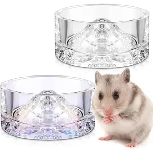 2 Pcs Glass Hamster Water and Food Bowls 35ml Mountain Style Anti Turning Drinking Container for Guinea Pig Gerbils Mice Rats Chinchilla Small Pets Clear and Rainbow