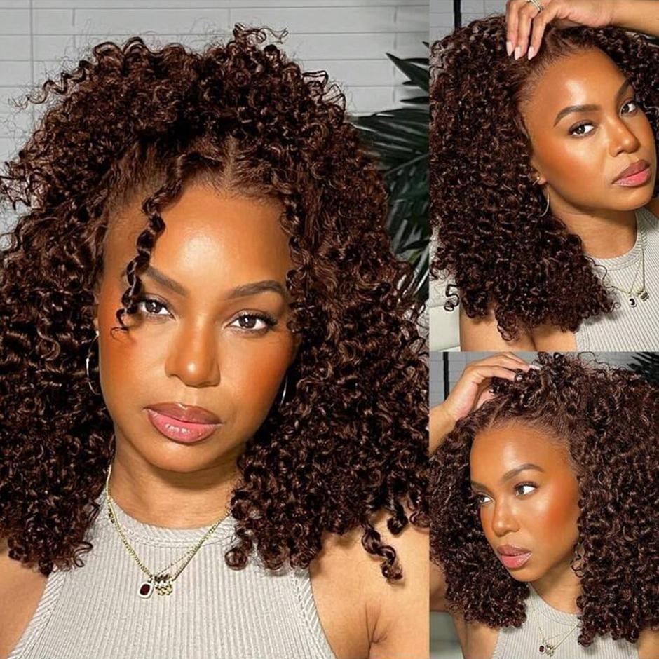 FORGIRL FOREVER Wear And Go Glueless Wig 7x5 Pre Cut Bleached Knots Afro Kinky Curly Wig Lace Front Human Hair Wigs #4 Chocolate Brown Kinky Curly Glueless Wig