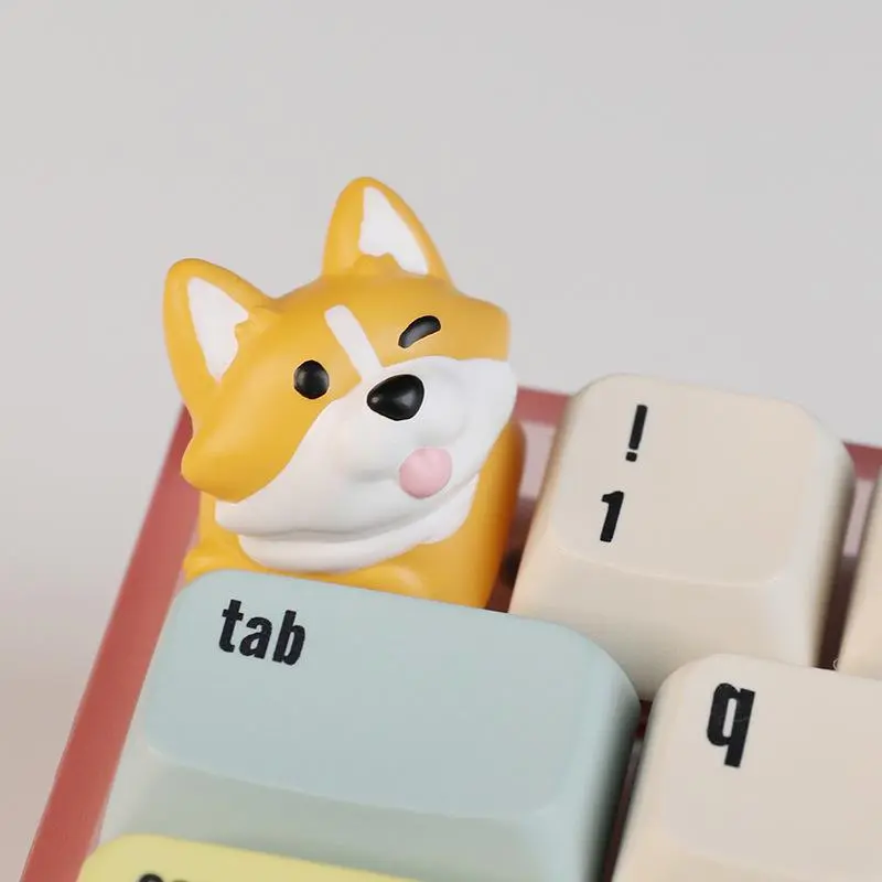 2pcs Viral Animal Theme Hand-Painted Standard Size Resin Corgi Keycap Set - Mechanical Keyboard Upgrade Accessory, Fashion Keychain for Indoor Recreation