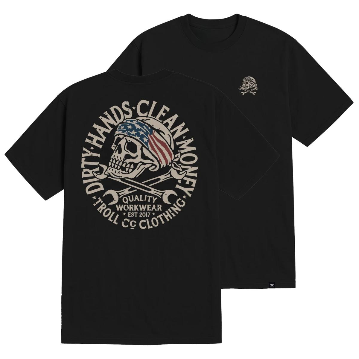 Dirty Hands Clean Money T-Shirt – Blue Collar Skull Bandana Graphic Tee, Hardworking Tradesman Workwear Shirt, Construction Worker Pride Outfit