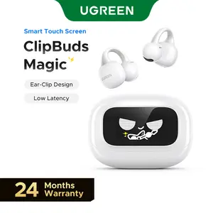 UGREEN S6 Magic Clip-on Design Wireless Earphones, Built-in Mic High-quality Sound Earbuds, with LCD Screen Display, 30H Long Playtime Touch Headphones-#SummerVibes,mothersdaygift