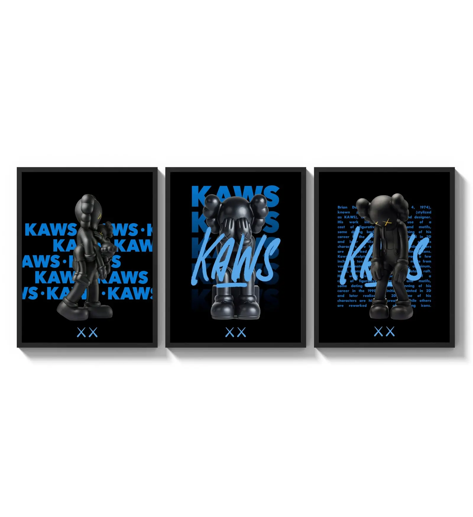 KAWS Companion Passing Through Blue Glossy Artistic Photo Posters Set of 3 - Home Decor, Streetwear Wall Art, Ideal Gift for Collectors