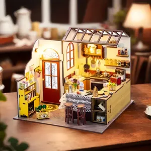 DIY Miniature Kitchen Model Assembly Kit 3D Wooden Puzzle with Furniture Handcraft Dollhouse Decor Perfect Christmas New Year Easter Gift