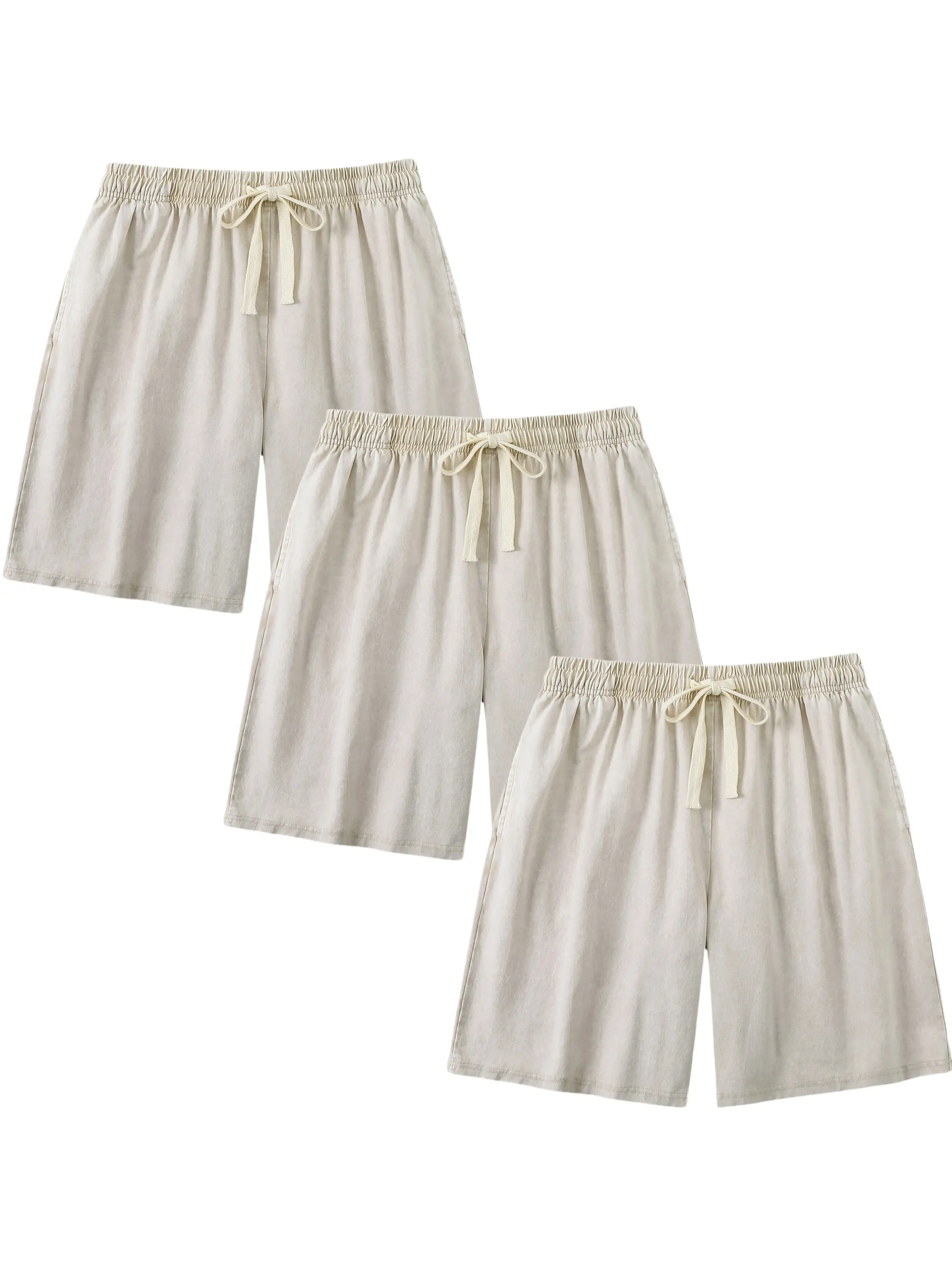 Men's 3-Pack Pure Cotton Retro Plain Comfy Relaxed Fit Drawstring Shorts - Same-Color Value Pack with Pockets, Grey+Grey+Grey+Apricot+Coffee, Aesthetic Cute Sweet Grunge Streetwear for Casual Coffee+Coffee+Coffee Runs, Summer Loungewear Gym Bottoms