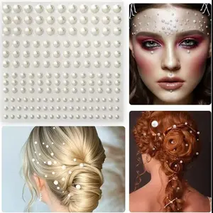 165pcs Pearl Stickers Self-Adhesive, Vintage 4 Sizes, Makeup Pearl Gemstone Jewelry Decoration, Facial, Body, Nail, Hair, Mobile & Craft