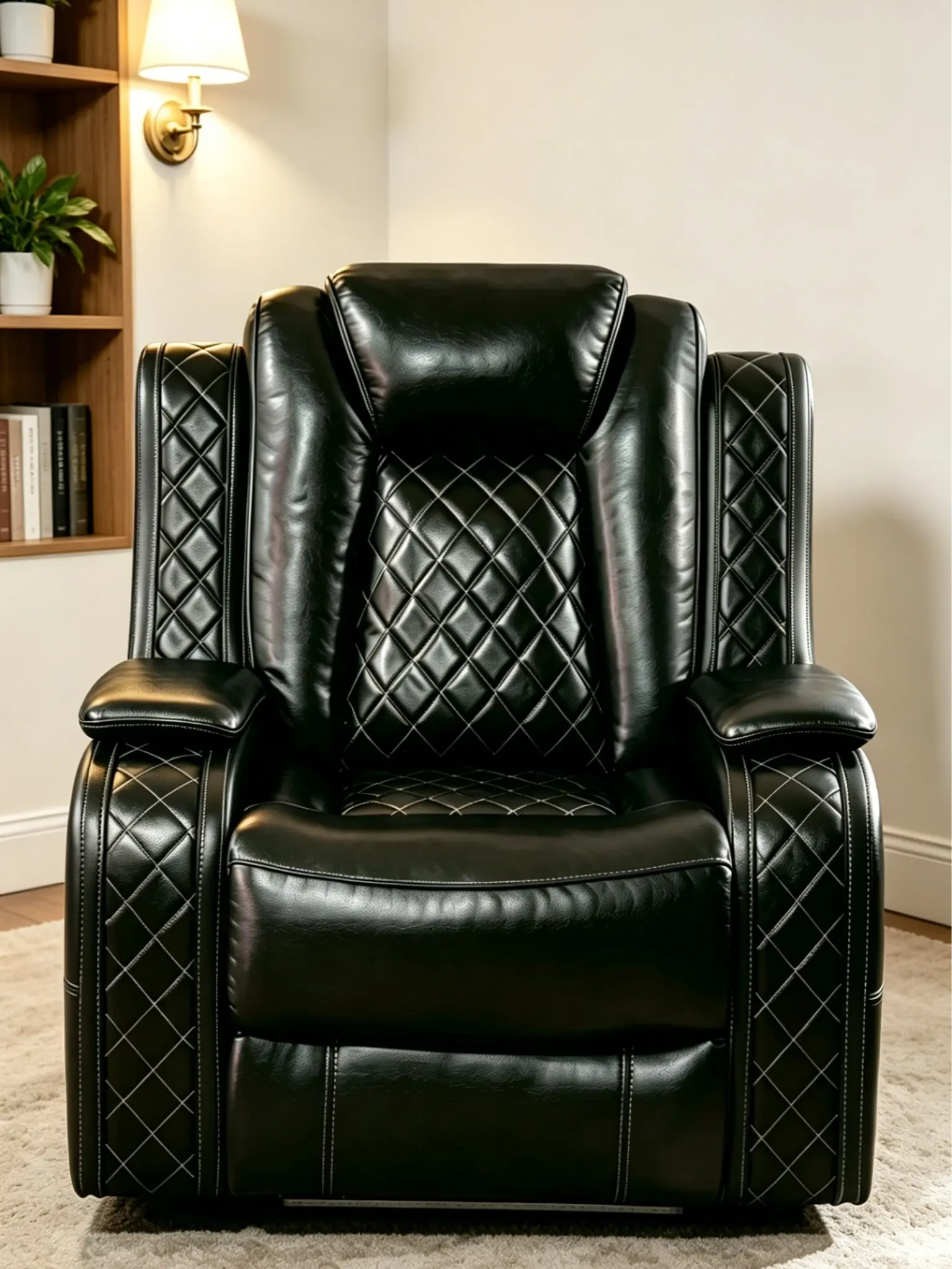 American Black Breathable Leather Power Recliner Sofa Chair - Classic Style, Extendable Footrest, Power Recline Mechanism, Footrest Extension, Clean Look Indoor Living Room Furniture Ideal for Movie Nights