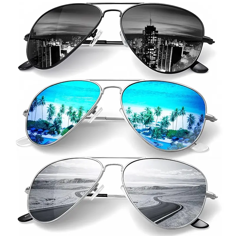 KALIYADI Aviator Sunglasses 3 Pairs Polarized UV400, Classic Large Polycarbonate Driving Outdoor for Men Women