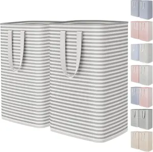 2 Pack Laundry Basket 80L Each, Collapsible Clothes Hamper with Reinforced Handles, Freestanding Waterproof Design for Bedroom and Laundry Room, Grey 160L Total