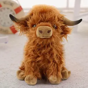 Cute Scottish Faux Fur Highland Cow Decoration, Long Hair Simulation Bull Ornament, Soft Stuffed Animal, Perfect Gift for Friends & Family, Birthday & Holiday Present
