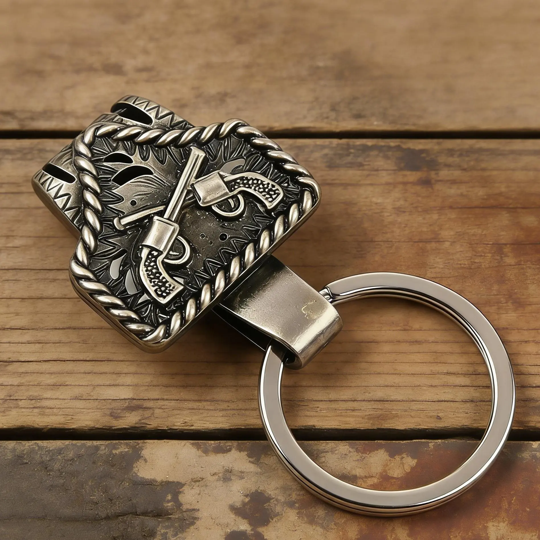 Vintage Western Keychain, 6x3cm Metal Double Revolver Gun Charm, Cowboy Theme EDC Gear for Men & Women, Casual Wear Bag & Car Accessory, Everyday Carry, Alloy Metal