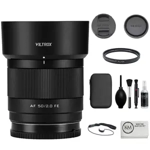 Viltrox AF 50mm f/2 Air FE Lens Compatible with Sony E Mount Bundle with UV Filter + Lens Cap Keeper + Cleaning Kit + Cleaning Cloth (5 Items)