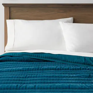 King Lofty Velvet Quilt Dark Teal Blue - Threshold: Luxurious Polyester Fill, Machine Washable, King Size