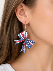 1 Pair Patriotic Bow Dangle Earrings for Women, Red White Blue American Flag Earrings, 4th of July Holidays Statement Jewelry, Memorial Day Independence Day Accessories, Gift Idea
