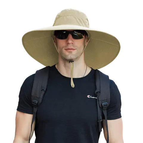 Men's Lightweight Bucket Hat - UPF50+ Wide Brim, Waterproof, Breathable, Adjustable Cotton Cap, Quick-Drying, Drawstring, Mesh Vents, 360° Face Protection, Dry Under Sun for Fishing, Hiking
