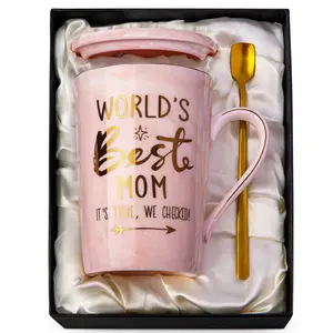 Biching Mother's Day Gift Ideas for Mom, Birthday Gifts for Mom, Thank You Gifts for Mom,Wife Family Party Reusable Ceramic Mug with Gold Print Cup Drinkware