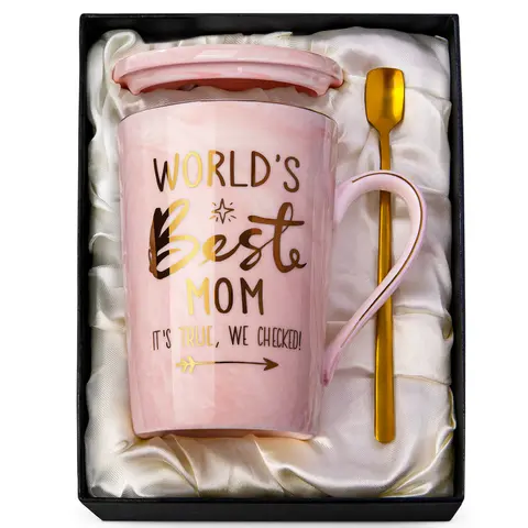 Biching 14oz Reusable Washable Ceramic Coffee Mug - Gold Print, Marble Pattern Luxe Look Drinkware, Festive Adults' Mother's Day/Mom Birthday Gift, Home & Party Supplies