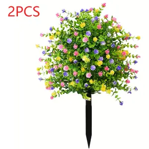 Two artificial camellia and eucalyptus plants, with anchor stakes, UV-resistant artificial greenery, Plastic Simulation Leaves, suitable for indoor and outdoor gardens, patios, porches, party and wedding decorations, and home decorations