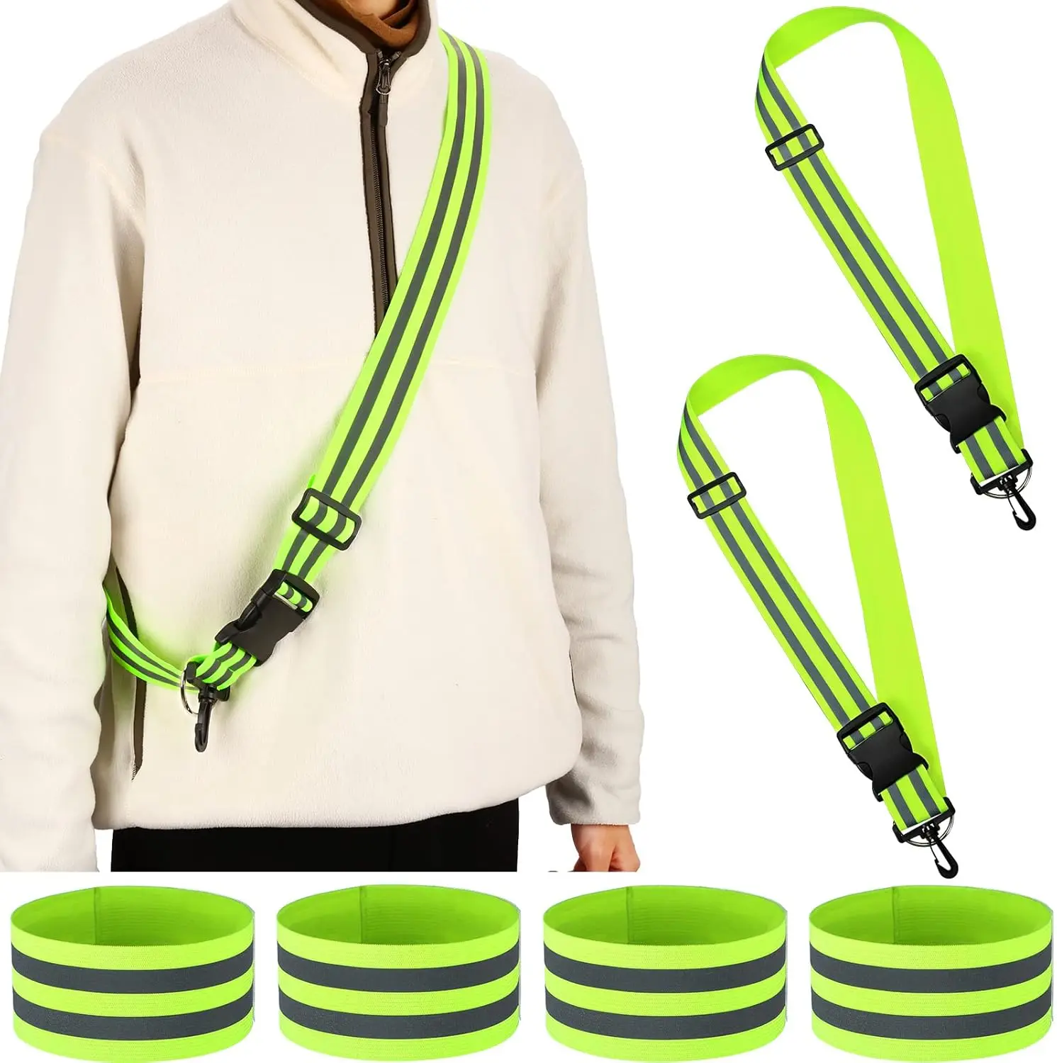 Sports 6 Pcs Reflective Sash for Walking at Night Reflective Strap Arm Band High Visibility Belt Safety Ankle Strap for Visibility Vest Clothing Running Gear