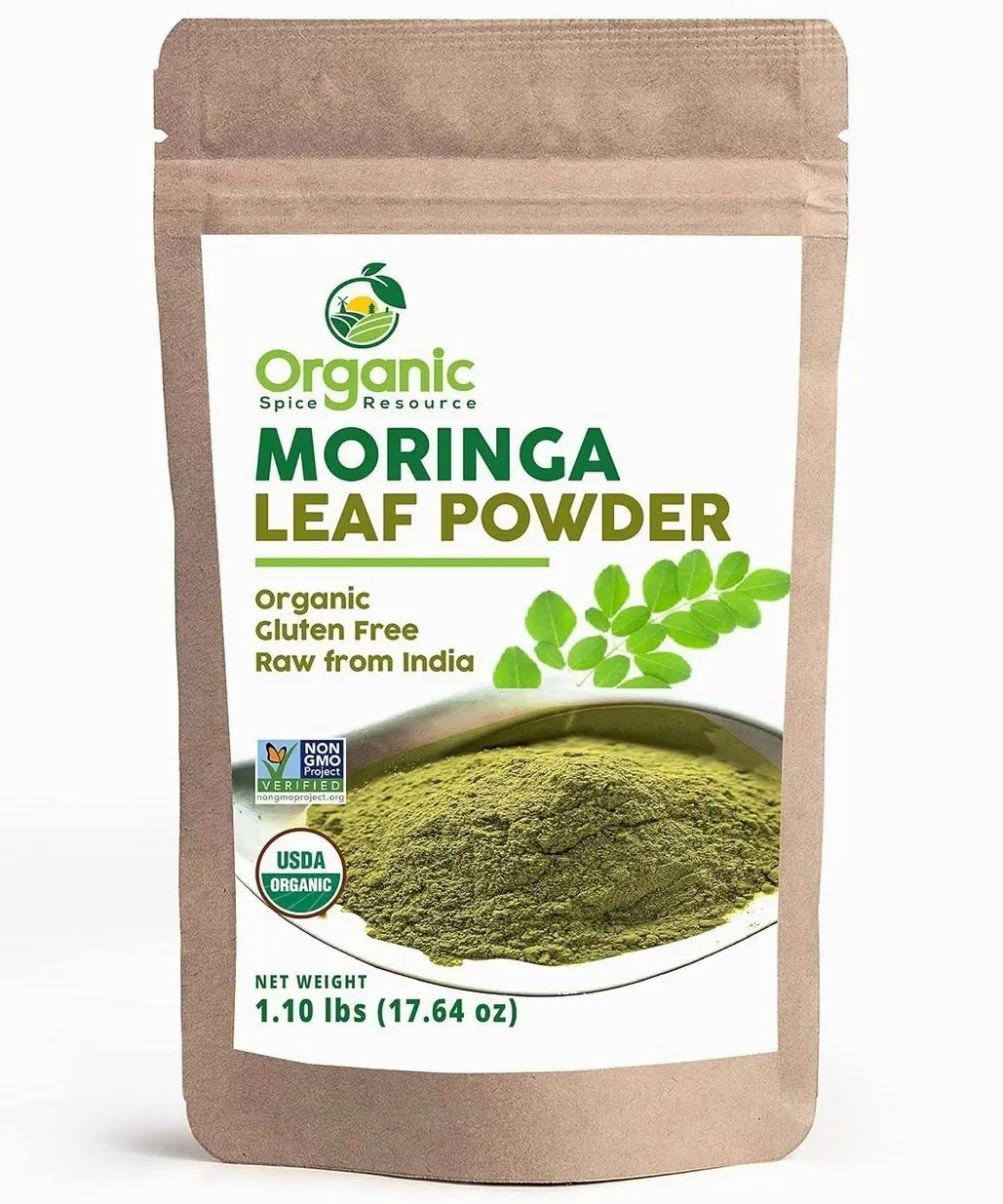 Organic Moringa Powder - 1.10 lbs (17.64 oz) | USDA Organics, Non-GMO, Kosher, Halal, Moringa Olifera Powder - 100% Raw and Natural, by SHOPOSR