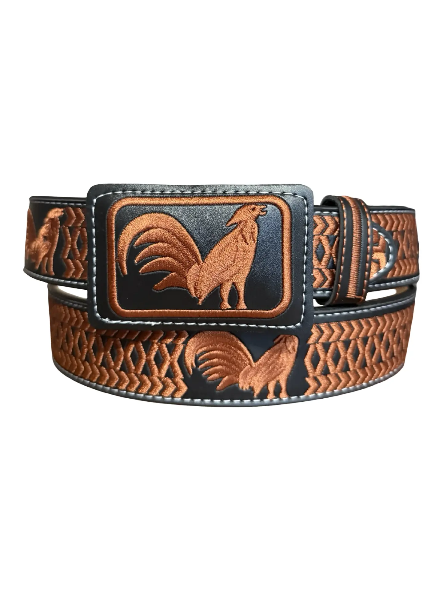 Cinto Vaquero Bordado con Gallo de Piel Men’s Western Style Embroidered Rooster Leather Belt