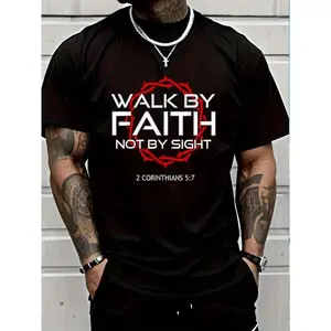 100% Cotton Jesus Walk By Faith Christian T-Shirt Round Neck Short Sleeve T-Shir