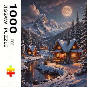 1000 Piece Mountain Cabin Theme Jigsaw Puzzle, Large Adult Family Interactive Toy, DIY Home Decor Brain Challenge, Holiday Scene, Perfect Gift