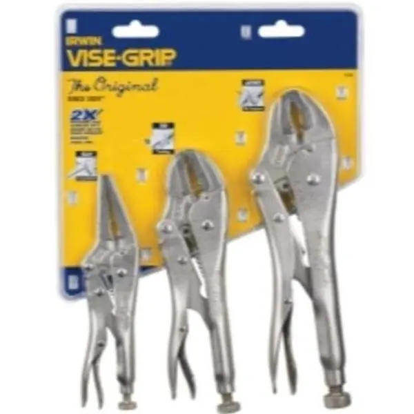 Irwin Vise-Grip 586-323S 3-Pc Classic Trigger Release Locking-Jaw Pliers Set - Alloy Steel, Heat-Treated, Molded Handles, 3 Sizes (10wr, 7r), Maximum Locking Force, Grip From Any Angle Hand Tools for Hardware Tasks, Clamp Tighten