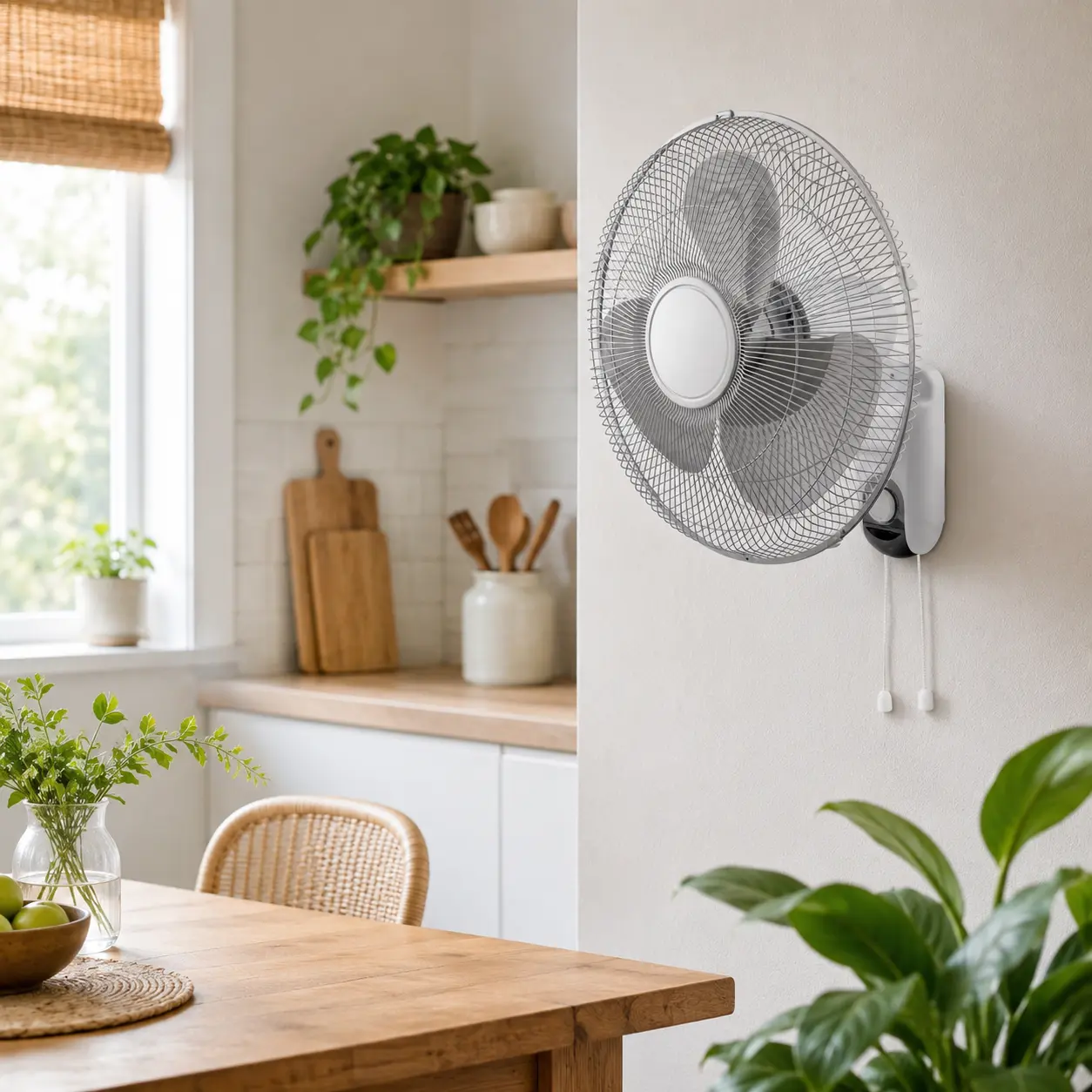 16" White Wall-Mounted Fan, Space-Saving Air Circulation Fan