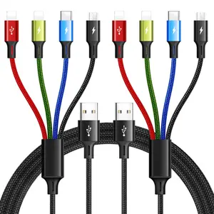 Multi Charging Cable .A Multiple Charger Cable Braided  in  Multi USB Cable Fast Charging Cord with IP/Type C/Micro Ports for Cell Phones/iPhone Series/Tablets/Samsung Galaxy & More (Pack Ft)