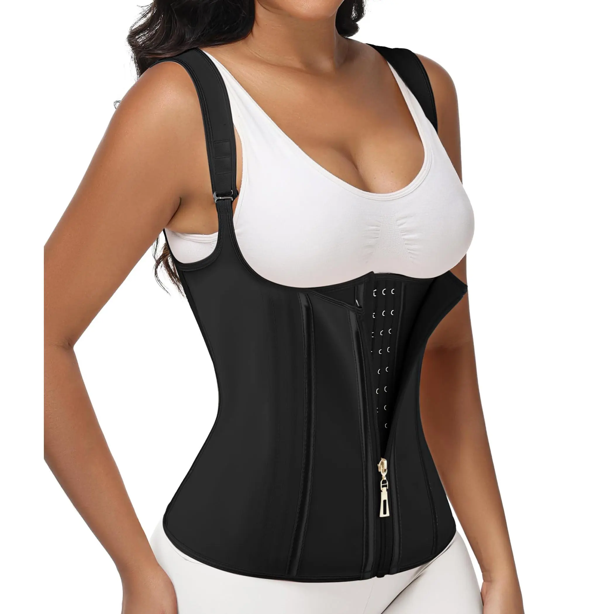 Women's Corset Structure Shapewear Vest - Compression No Bra Body Shaper for Waist Training with Modest Tummy Control and Adjustable Straps, No Bra Shapewear, Adjustable Flat Shapewear