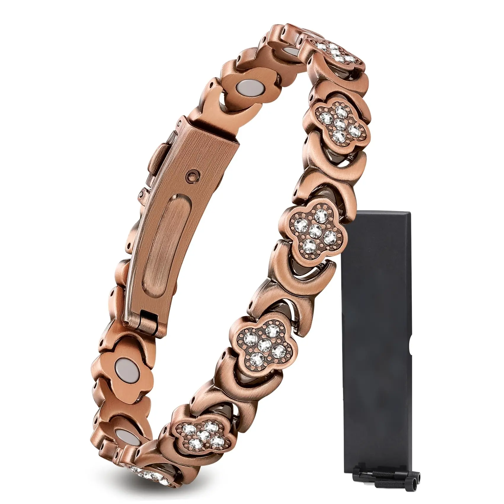 Women's Ultra Strength 3800 Gauss Magnetic Copper Bangle - Body-Safe, Daily Wear Magnetic Bangle Jewelry for Arthritis, Carpal Tunnel & Joint Pain Relief with Neodymium Magnets, Sparkling CZ, Adjustable Size, Body-Safe Bracelets & Bangles