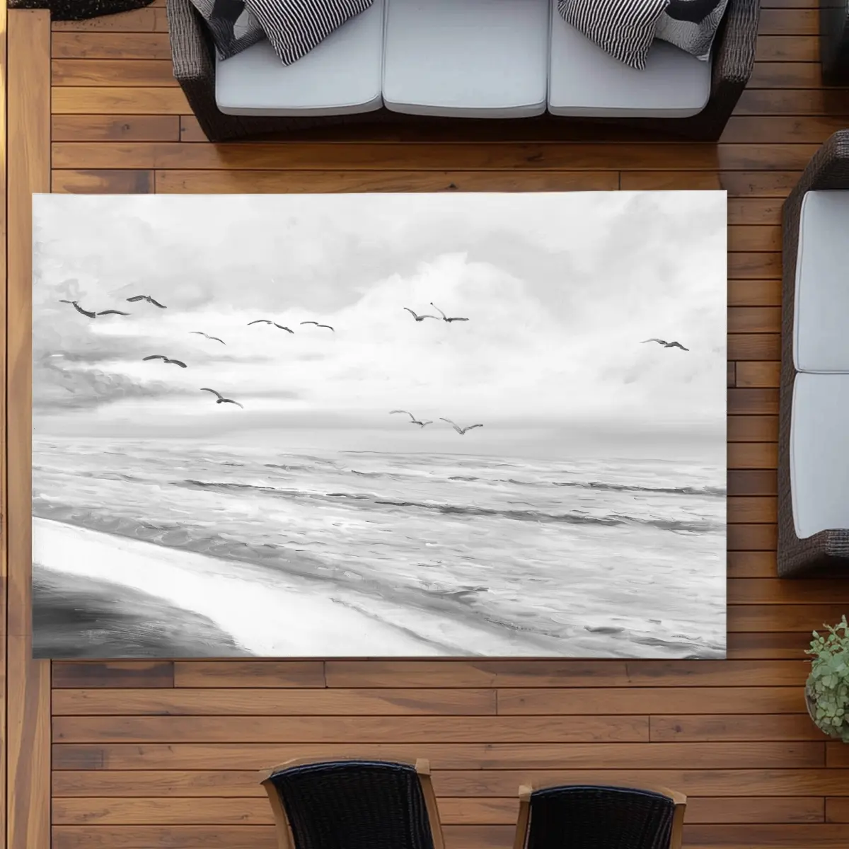 Begin Home Decor C1ROAR574RGJ46 5x7 ft. Rectangle Decorative Area Rug - Monochrome Tropical Sunset, Beach-Themed Coastal Charm Exotic Outdoor Rug, Beach-Themed Area Rugs