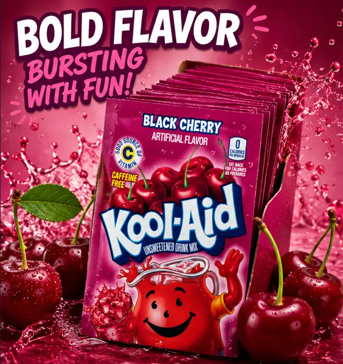 Kool-Aid Unsweetened Sugar-Free Black Cherry Hydration Powder Drink Mix - Caffeine-Free, Portable Packets (0.13 oz Each, Pack of 96) for Refreshing Beverages, Picnics