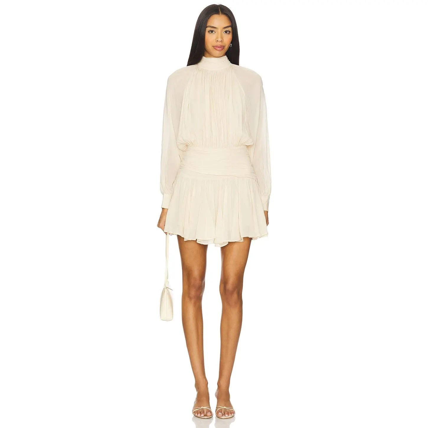 NICHOLAS Cecile High Neck Mini Dress With Godets in Pearl