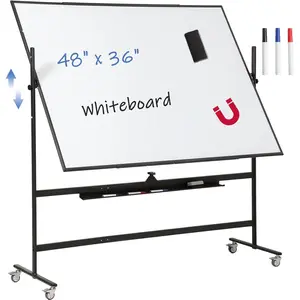 Mobile Whiteboard 48"x36", Rolling Double Sided Dry Erase Board with Stand, Reversible Adjustable Height/Angle Easel White Board  Wheels 4' x 3' for Office Classroom , Black