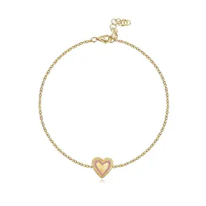 Fluted Outline Diamond or Pink Sapphire Heart Bracelet