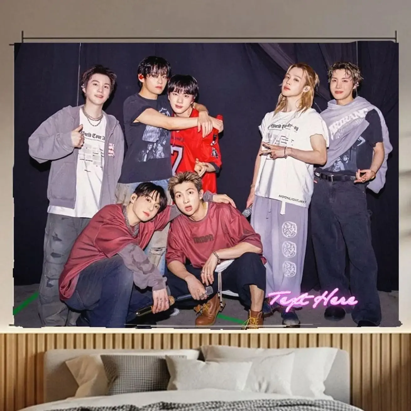Bangtan Hanging Tapestry | Bantan Boys | Personalized Wall Art | Polyester Fabric | Ship Flag Banner