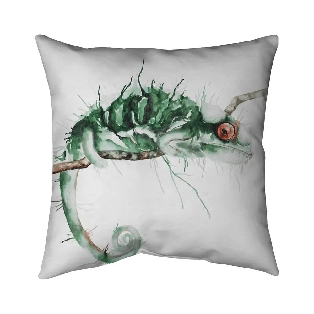 Begin Home Decor 5541-1616-AN205-1 16 x 16 in. Chameleon on the Lookout Green Exotic Reptile Pillow Decor