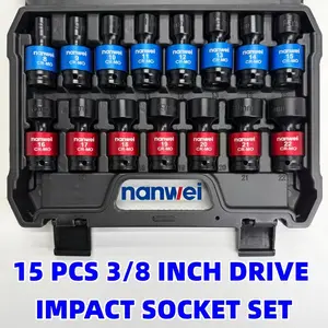 15PCS 3/8" Drive CR-MO Steel Metric Impact Socket Set - 8-22mm Heavy Duty Sockets for Impact Wrenches, Auto Repair