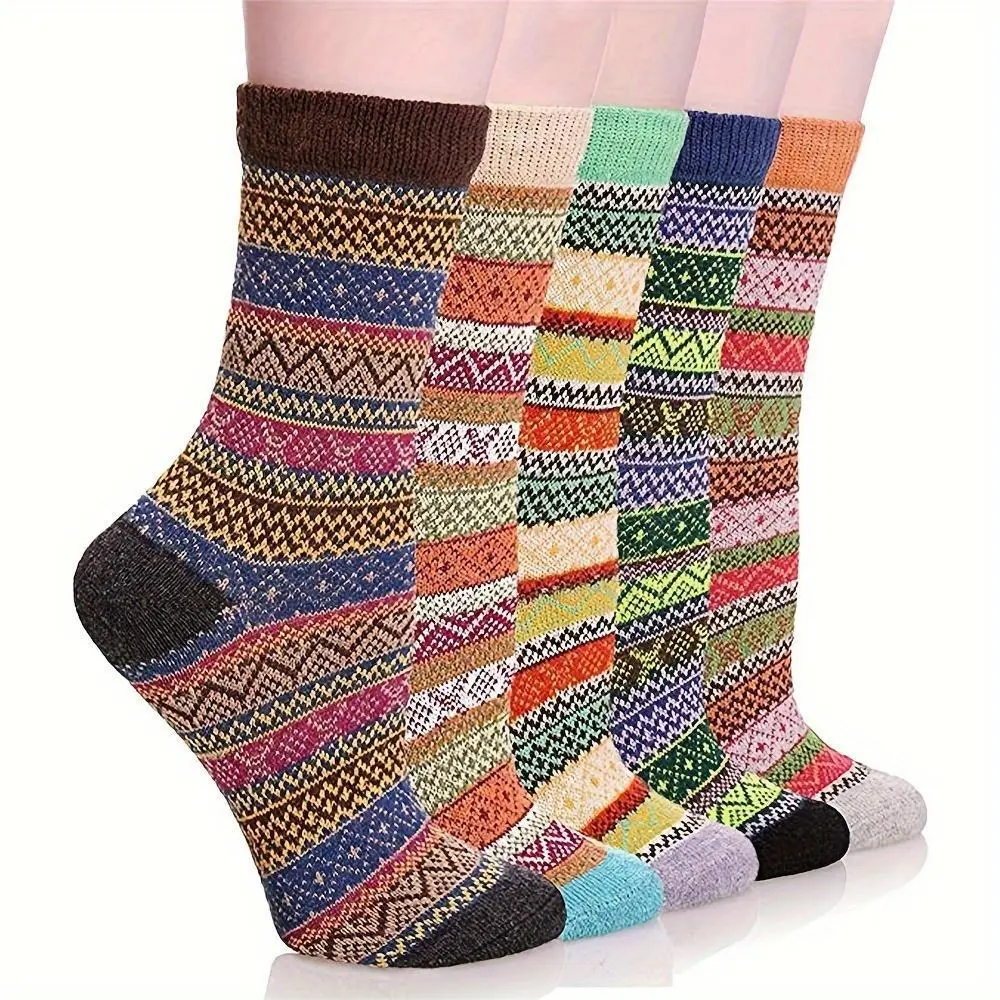 Women's Thigh-High Nordic Knit Winter Socks (10 Pairs) - Extra Thick, Extra Warm, Contrast Bind, Boho Cute, Cozy, Stylish for Freezing Days & Everyday Use, 10 Pairs Of Mixed Colors, One Size